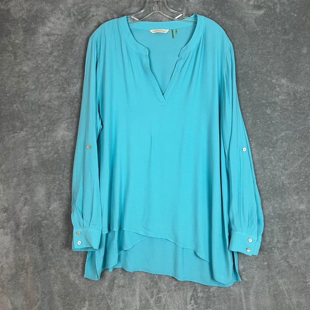 Soft Surroundings Asymetrical Tunic‎ Top Womens XL Aqua Blue Lightweight